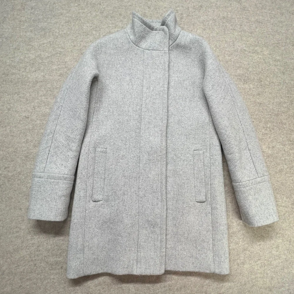 J.Crew Lodge Coat Womens Size 00 Grey Wool Blend Funnel Neck AB945